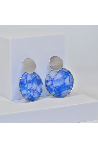 NARRU NARRU handmade earrings, round, electric blue, translucent and silver, Asha 48