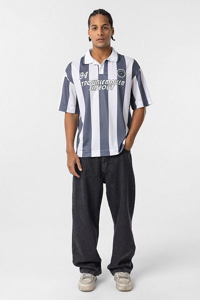 VAMOSCLO Oversize Polo Neck Jersey T-Shirt Smoked