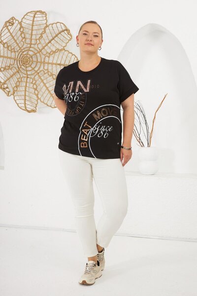 RMG Beat Move Printed Plus Size T-Shirt Black