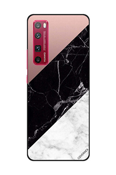 Covernex غطاء حماية لهاتف هواوي نوفا 7 برو، أبيض، أسود، سطح رخامي بنمط عادي
