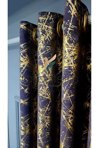 farbateks Smoked Gray Gold Foil Rustic Curtain Eyelet Ring Pipe Ring Decorative Curtain