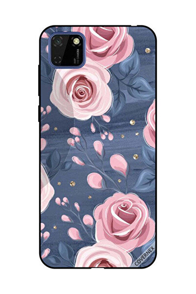 Covernex غطاء حماية لهاتف هواوي Y5P بنقشة ورود وردية وأوراق رمادية داكنة