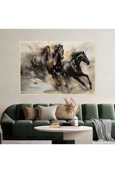 4gdran لوحة قماشية بتصميم احصنة مع برواز خشبي مخفي