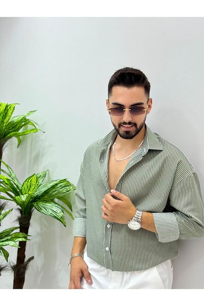 JACK CAPRİO Мъжка риза с тънки райета от златист плат, италианска кройка, мъжка риза с голям размер, модел