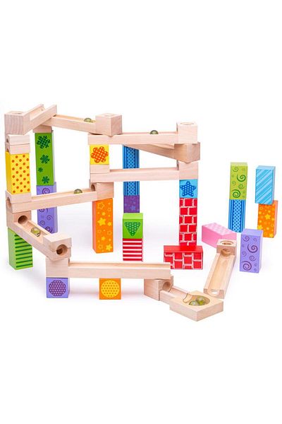 BIGJIGS Toys Marble Run wooden game, 53 pieces, multicolor