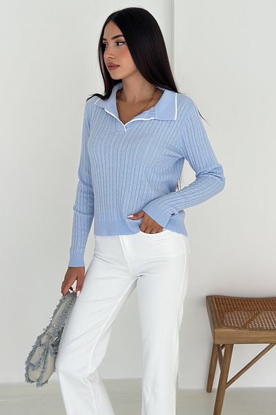 FEMELLE Women's Baby Blue Polo Neck Standard Size Knitwear Blouse