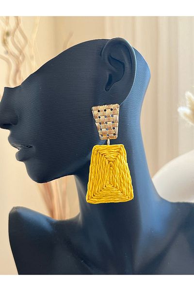 Büyük Hanım Bohemian Style Handmade Yellow Raffia Earrings
