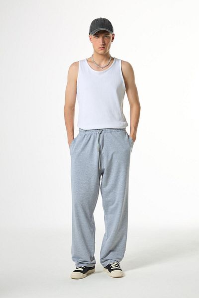 VAMOSCLO Basic Elastic Waist Sweatpants Bottom Gray Melange