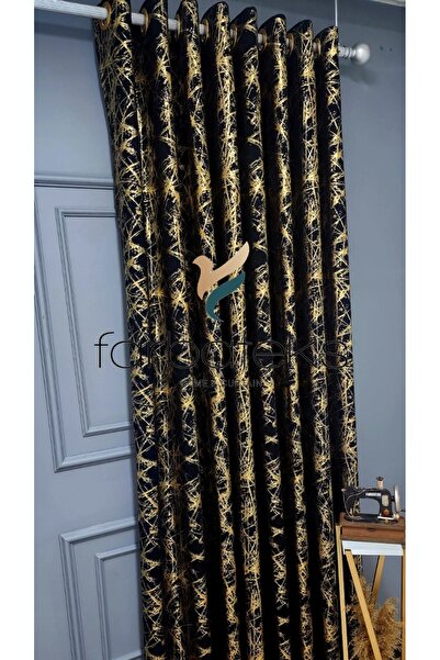 farbateks Black Gold Foil Rustic Curtain Eyelet Ring Pipe Ring Decorative Curtain