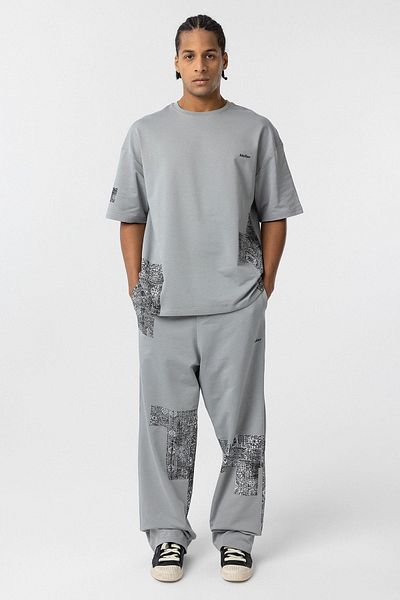 VAMOSCLO Ethnic Patterned Oversize Tracksuit Set Gray
