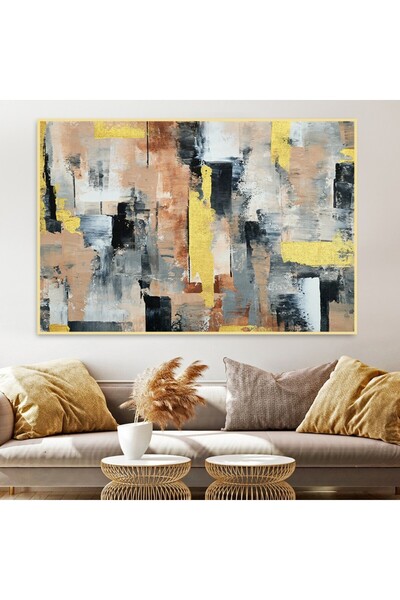 SND لوحة قماشية بتصميم الفن التشكيلي مع برواز ذهبي مجوف