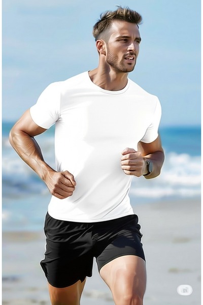 NO 601 Men's White Slim Fit Jersey Fabric Plain Sports Tshirt