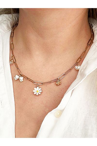 NevoAccessory Daisy, Clover, Ribbon Charm Steel Necklace