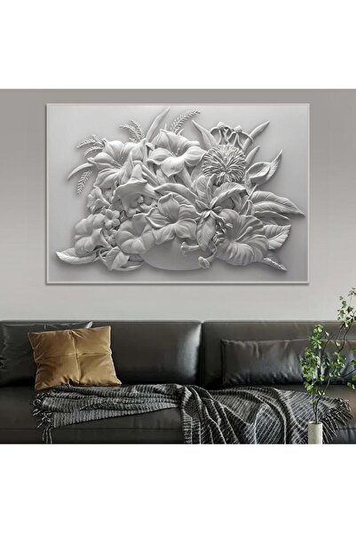 4gdran لوحة جداربة قماشية مطبوعة بتصميم اللوحة الجبسية مع برواز فضي مجوف