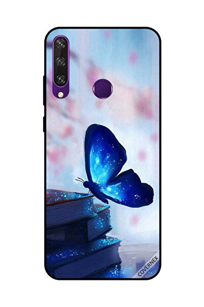 Covernex غطاء حماية لهاتف هواوي Y6P - فراشة زرقاء داكنة على الكتب