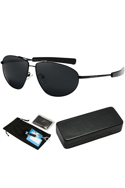 Hipolar Polarized Sunglasses, HIPOLAR ®, Class 3, Metal Frame, Black HD7 Lens, UV400, with Shockproof Case