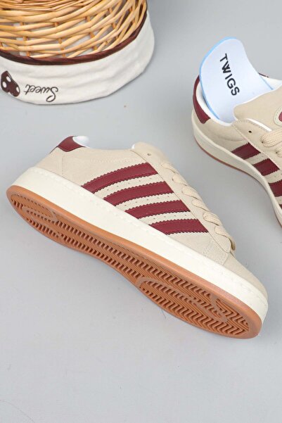 Freemax Uniseks Dikişli Taban Garantili Sneaker Spor Ayakkabı Kum Bordo