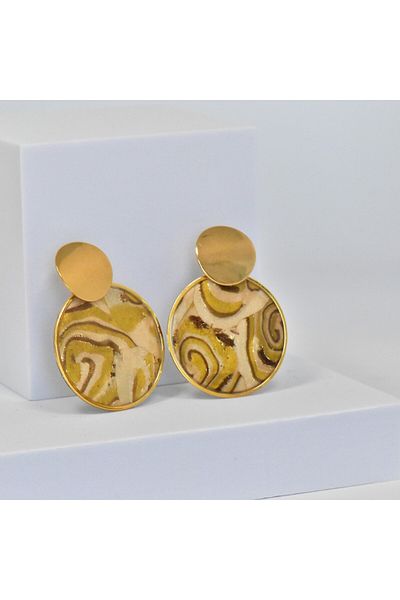 NARRU NARRU handmade earrings, round, gold and brown, Asha 24