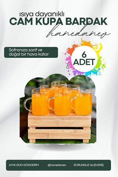 Hanedanev 6 Pieces Borosilicate Heat Resistant Thermisil Glass Mug Cup 200 ml