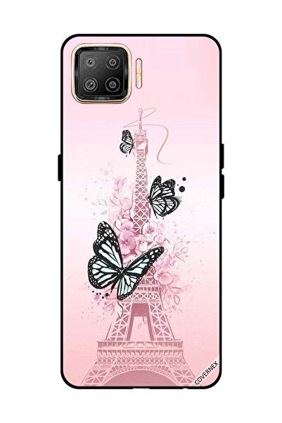 Covernex غطاء حماية لهاتف OPPO F17 برسومات فراشات سوداء على برج Effiel