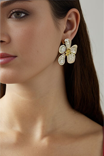 NARRU Cercei NARRU lucrati manual, floare cu margine metalica, verde, bleumarin, aramiu si auriu, Ava