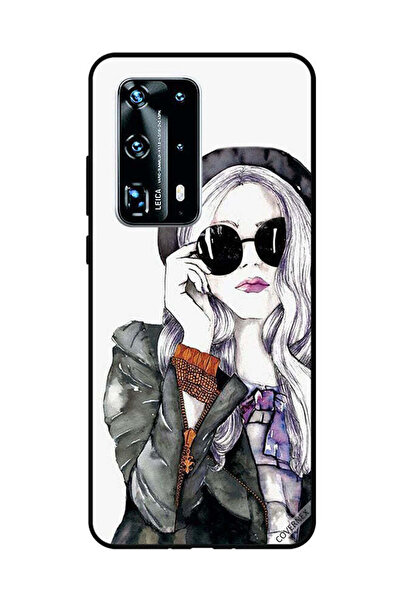 Covernex غطاء حماية لهاتف هواوي بي 40 برو بلس، أسود، زجاجي، بتصميم فتاة لطيفة