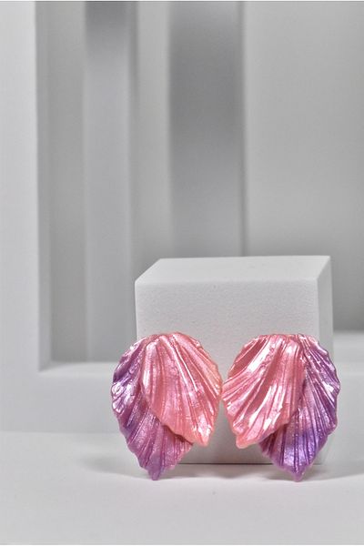 NARRU NARRU earrings, handmade, leaf, pink and purple, Alessia 02