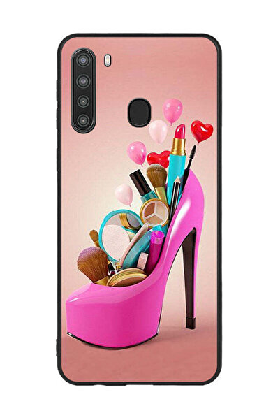Covernex غطاء حماية لهاتف سامسونج جالاكسي A21 حذاء وردي مع أدوات مكياج