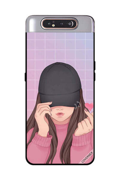 Covernex غطاء حماية لهاتف سامسونج جالاكسي A80 - قبعة سناب لوف السوداء للبنات