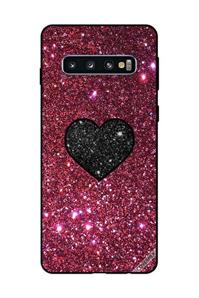 Covernex غطاء حماية لهاتف سامسونج جالاكسي S10 - قلب أسود مع لمعان أحمر