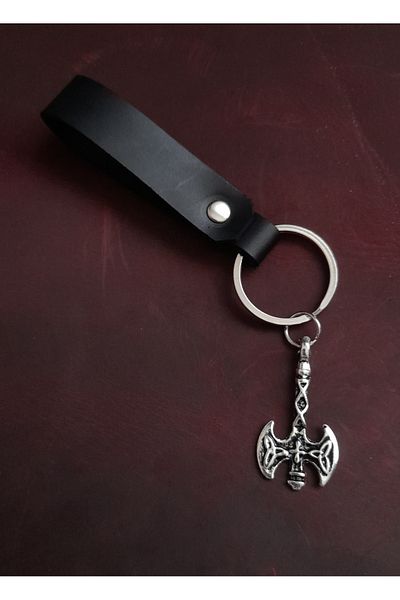 BSN Store Double Axe Symbol Keychain Hand Made Real Leather Keychain
