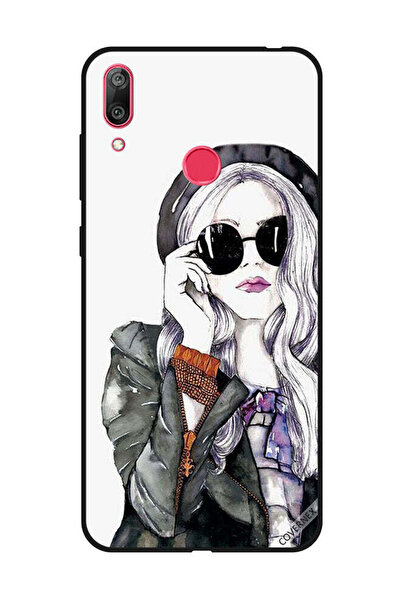 Covernex غطاء حماية لهاتف هواوي Y7 Prime 2019 أسود زجاجي بتصميم فتاة لطيفة