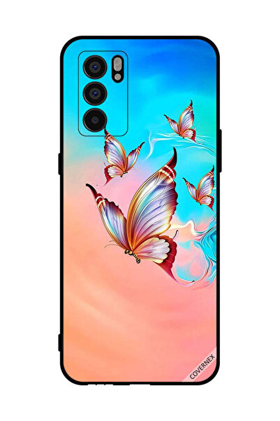 Covernex غطاء حماية لهاتف Oppo Reno6 5G، فراشات تحلق فوق لون الطلاء