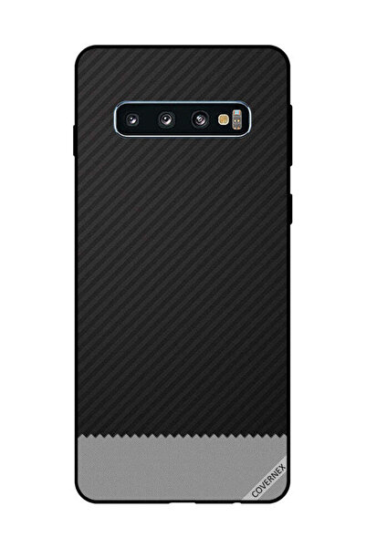 Covernex غطاء حماية لهاتف سامسونج جالاكسي S10 بنمط خطوط باللونين الأسود والرمادي
