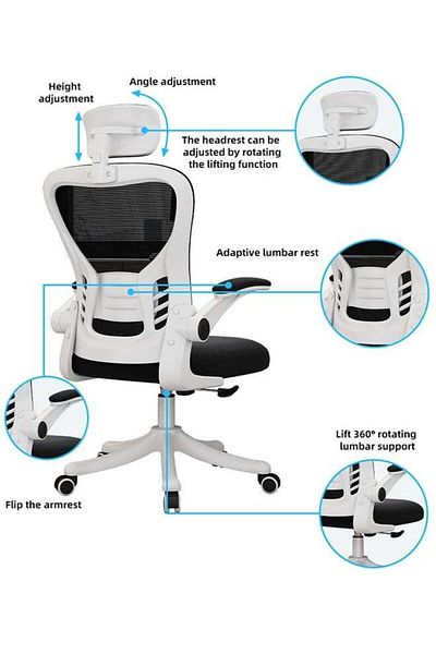 COOYA Office Chair,Ergonomic,Adjustable Height,with Lumbar Support,for Office,Height 112cm,Width 52cm