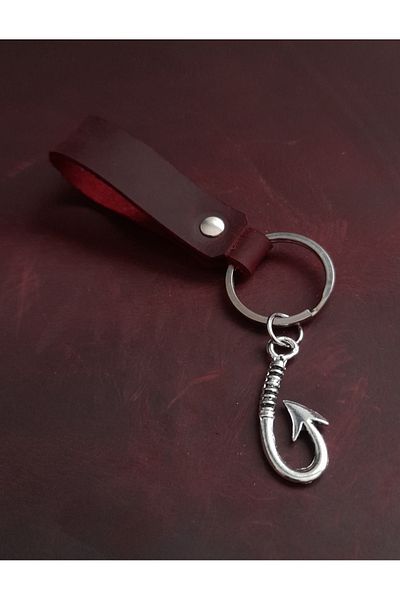 BSN Store Hook Fisherman Symbol Keychain Hand Made Real Leather Keychain