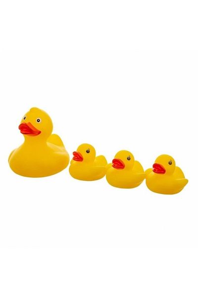 Akuku Set of 4 bath ducks, Mom and child, Yellow