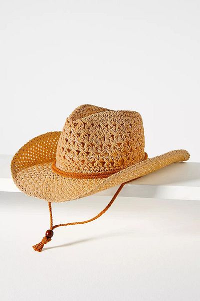 Külah Women's Breathable Drawstring Premium Straw Cowboy Hat - Camel