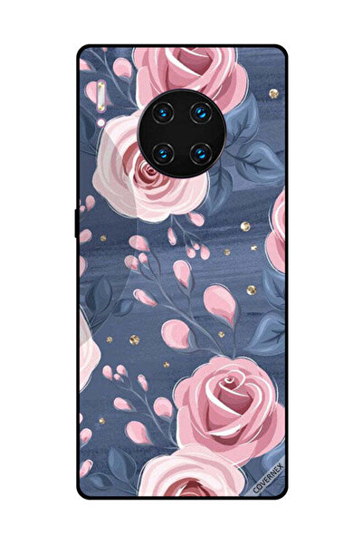 Covernex غطاء حماية لهاتف هواوي ميت 30 برو بنقشة ورود وردية وأوراق رمادية داكنة