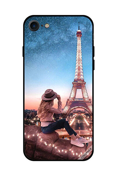 Covernex غطاء حماية لجهاز iPhone SE 2020، فتاة قبعة بنية وبرج إيفيل