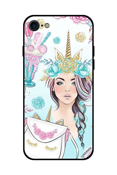Covernex غطاء حماية لهاتف iPhone SE 2020 رموش على حقيبة وفتاة وحيد القرن