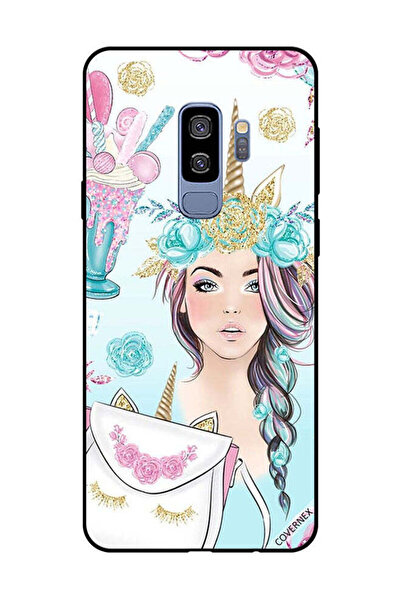 Covernex غطاء حماية لهاتف سامسونج جالاكسي S9 بلس - رموش على الحقيبة وفتاة وحي...