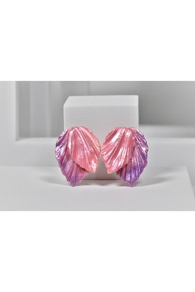 NARRU NARRU earrings, handmade, leaf, pink and purple, Alessia 02
