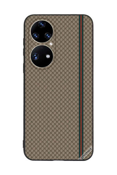 Covernex غطاء حماية لهاتف هواوي بي 50 برو بخطوط حمراء وخضراء على نمط بني