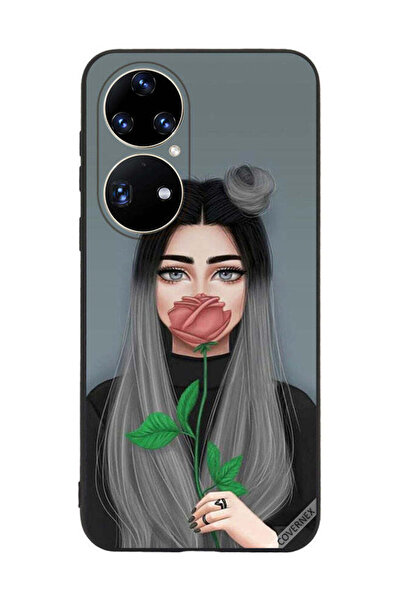 Covernex غطاء حماية لهاتف هواوي بي 50 برو، فتاة لطيفة تخفي فمها على شكل وردة ...