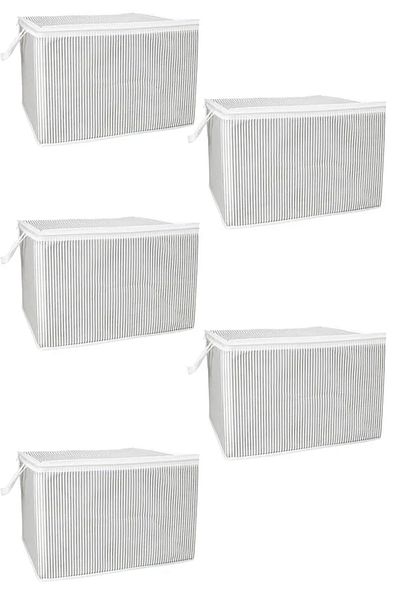 Tex Republic (5 Pcs) Gray Striped Zippered Mini Size Bag Pillow-Sweater-Clothing Organizer 45*40*30 cm