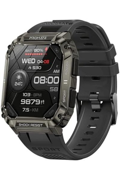 Promate Smart Watch, Rugged Bluetooth 5.1 Fitness Tracker with 1.95” TFT Display, 12 Day Battery L