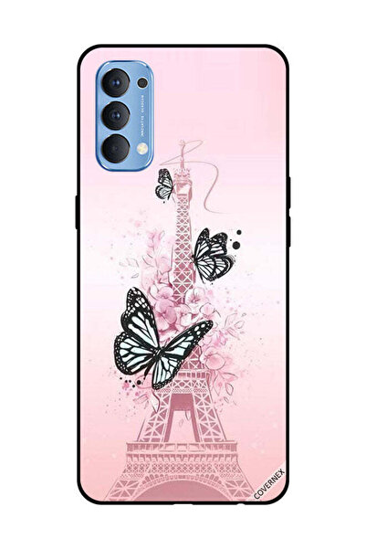 Covernex غطاء حماية لهاتف OPPO Reno 4 4G، فراشات سوداء على برج Effiel
