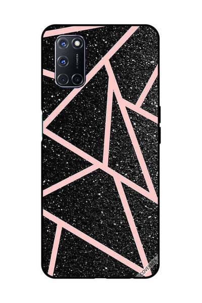 Covernex غطاء حماية لهاتف OPPO A52/A72/A92 أسود لامع بنقشة مسارات وردية فاتحة