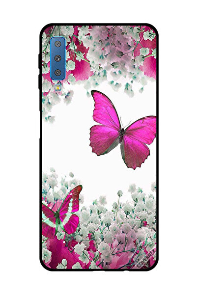 Covernex غطاء حماية لهاتف سامسونج جالاكسي A7 2018 - تصميم فراشة وردية داكنة و...